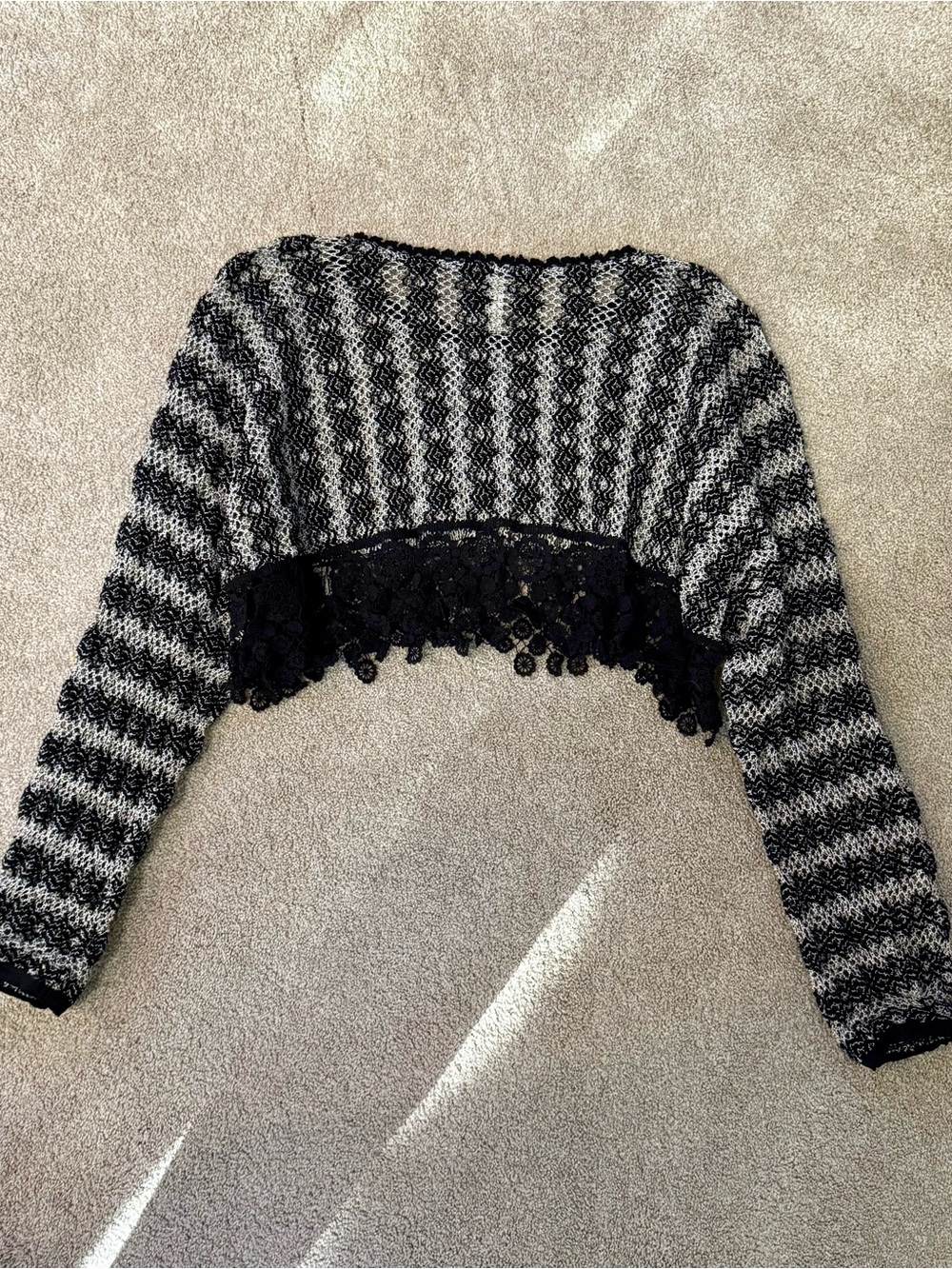 New Romantics Free People Black Crochet Crop Rashele Lace Top - Picture 2 of 7